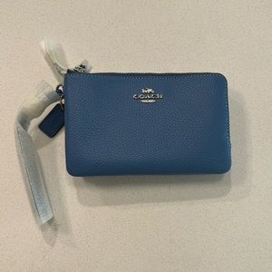 Coach blue double zipper wallet